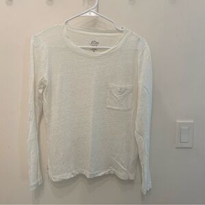 J. Crew white linen long sleeve pocket tee, XS